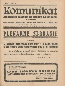 Komunikat Zjednoczenia Detalistów Branży Kolonialnej w Poznaniu 1937.07.15 Nr7