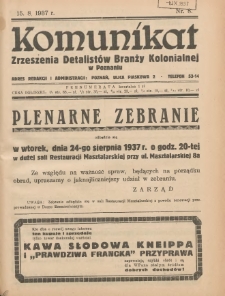 Komunikat Zjednoczenia Detalistów Branży Kolonialnej w Poznaniu 1937.08.15 Nr8