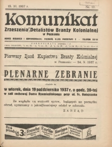 Komunikat Zjednoczenia Detalistów Branży Kolonialnej w Poznaniu 1937.10.15 Nr10