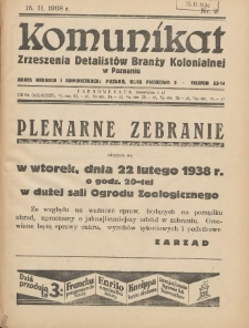 Komunikat Zjednoczenia Detalistów Branży Kolonialnej w Poznaniu 1938.02.15 Nr2
