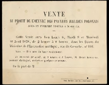 [Bilet na wentę Inc.:] "Vente au profit de L'Oeuvre des Pauvres Malades Polonais ..."