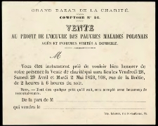 [Bilet na wentę Inc.:] "Vente au profit de l'Oeuvre des Pauvres Malades Polonais ag&eacute;s et infirmes visit&eacute;s a domicile ..."