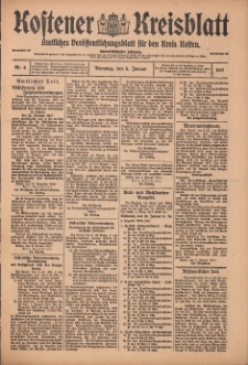 Kostener Kreisblatt: amtliches Ver&ouml;ffentlichungsblatt f&uuml;r den Kreis Kosten 1917.01.09 Jg.52 Nr4
