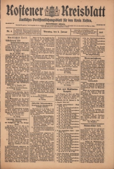 Kostener Kreisblatt: amtliches Veröffentlichungsblatt für den Kreis Kosten 1917.01.09 Jg.52 Nr4