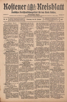 Kostener Kreisblatt: amtliches Ver&ouml;ffentlichungsblatt f&uuml;r den Kreis Kosten 1917.01.23 Jg.52 Nr10