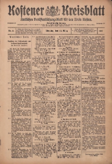Kostener Kreisblatt: amtliches Ver&ouml;ffentlichungsblatt f&uuml;r den Kreis Kosten 1917.03.13 Jg.52 Nr31