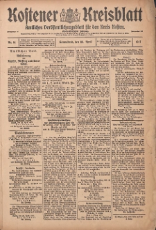 Kostener Kreisblatt: amtliches Veröffentlichungsblatt für den Kreis Kosten 1917.04.28 Jg.52 Nr51