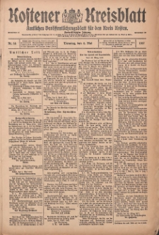 Kostener Kreisblatt: amtliches Veröffentlichungsblatt für den Kreis Kosten 1917.05.08 Jg.52 Nr55