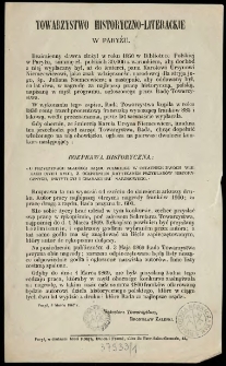 Towarzystwo Historyczno-Literackie w Paryżu [Ogłoszenie konkursu na rozprawę historyczną...]