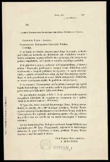 [List Inc.:] "Do członka Towarzystwa Historyczno-Literackiego Polskiego w Paryżu. Szanowny Panie i Kolego. Towarzystwo Historyczno-Literackie Polskie z uwagi..."