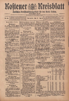Kostener Kreisblatt: amtliches Veröffentlichungsblatt für den Kreis Kosten 1917.08.16 Jg.52 Nr98