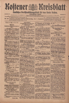 Kostener Kreisblatt: amtliches Veröffentlichungsblatt für den Kreis Kosten 1917.09.06 Jg.52 Nr107