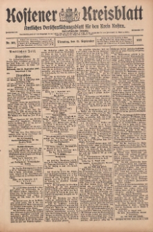 Kostener Kreisblatt: amtliches Ver&ouml;ffentlichungsblatt f&uuml;r den Kreis Kosten 1917.09.11 Jg.52 Nr109