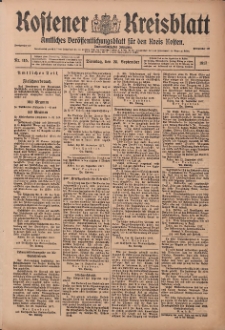 Kostener Kreisblatt: amtliches Veröffentlichungsblatt für den Kreis Kosten 1917.09.25 Jg.52 Nr115
