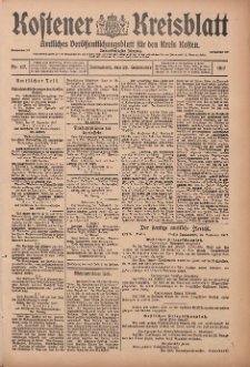 Kostener Kreisblatt: amtliches Veröffentlichungsblatt für den Kreis Kosten 1917.09.29 Jg.52 Nr117