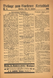 Beilage zum Gnesener Kreisblatt Nr.4 1912.01.14