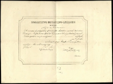 [Akt wyboru na członka Inc.:] "Towarzystwo Historyczno-Literackie w Paryżu załozone 29 kwietnia 1832 r. stosownie do artykuł&oacute;w IV, V, VI i VII Statut&oacute;w swoich ..."
