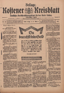 Kostener Kreisblatt: amtliches Ver&ouml;ffentlichungsblatt f&uuml;r den Kreis Kosten 1917.10.04 Jg.52 Nr119: Beilage