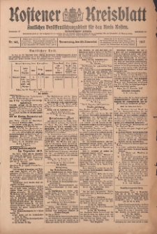 Kostener Kreisblatt: amtliches Ver&ouml;ffentlichungsblatt f&uuml;r den Kreis Kosten 1917.11.29 Jg.52 Nr143