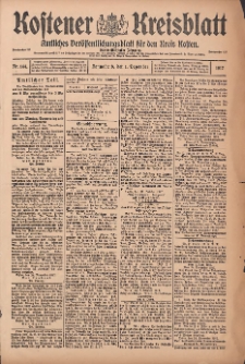 Kostener Kreisblatt: amtliches Ver&ouml;ffentlichungsblatt f&uuml;r den Kreis Kosten 1917.12.01 Jg.52 Nr144
