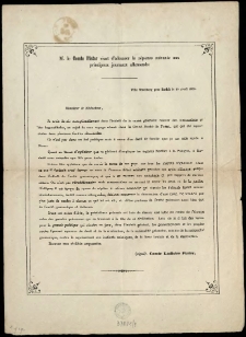 [Druk ulotny. Incipit] M. le Comte Plater vien d'adresser la r&eacute;ponse suivante aux principaux journaux allemands ...