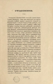 Uwiadomienie [Inc.:] "Towarzystwo Literackie Polskie utworzyło w gronie swojem Wydział Statystyczny ..."