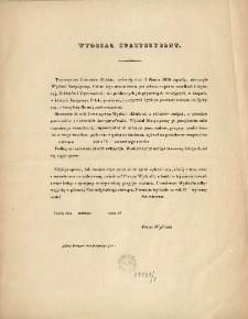 Wydział Statystyczny [Inc.:] "Towarzystwo Literackie Polskie, uchwałą dnia 1 Marca 1838 zapadłą, utworzyło Wydział Statystyczny ..."