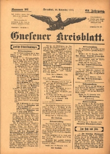Gnesener Kreisblatt 1913.11.15 Jg.62 Nr92