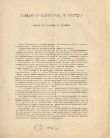Zakład Śgo - Kazimierza w Paryżu : Odezwa do Szanownych Rodak&oacute;w