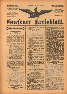 Gnesener Kreisblatt 1914.07.22 Jg.63 Nr58