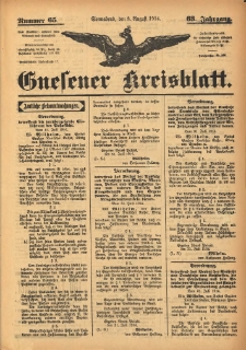 Gnesener Kreisblatt 1914.08.08 Jg.63 Nr65