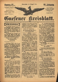 Gnesener Kreisblatt 1914.08.15 Jg.63 Nr67