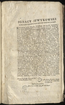 Ignacy Szwykowski marszałek Konfederacyi wolney w[oiew&oacute;]dztwa Wileń[skiego]