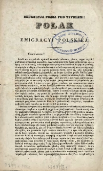 Redakcyja pisma pod tytułam "Polak" do emigracyi polskiej