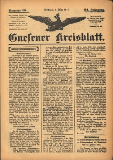 Gnesener Kreisblatt 1915.03.03 Jg.64 Nr18