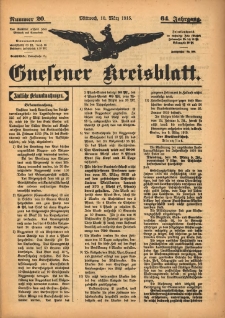 Gnesener Kreisblatt 1915.03.10 Jg.64 Nr20