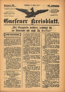 Gnesener Kreisblatt 1915.03.17 Jg.64 Nr22