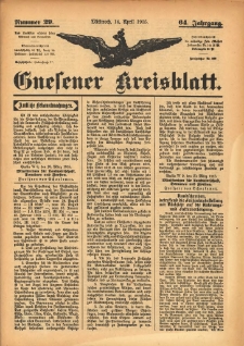 Gnesener Kreisblatt 1915.04.14 Jg.64 Nr29
