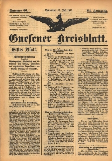 Gnesener Kreisblatt. Erstes Blatt 1915.07.31 Jg.64 Nr60