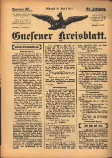 Gnesener Kreisblatt 1915.08.25 Jg.64 Nr67