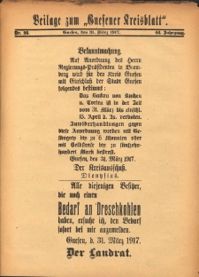 Beilage zum &bdquo;Gnesener Kreisblatt&rdquo; 1917.03.31 Nr26