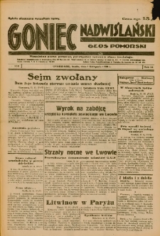 Goniec Nadwiślański: Głos Pomorski: Niezależne pismo poranne, poświęcone sprawom stanu średniego 1933.11.01 Nr252