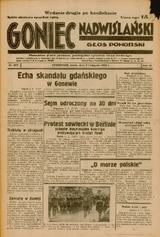 Goniec Nadwiślański: Głos Pomorski: Niezależne pismo poranne, poświęcone sprawom stanu średniego 1933.11.08 Nr257