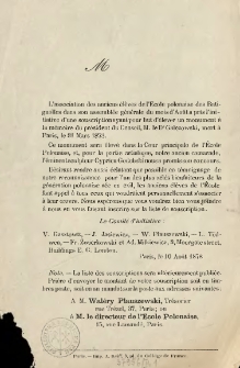 [Zawiadomienie Inc.:] "M L'association des anciens &eacute;l&egrave;ves de l'&Eacute;cole polonaise des Batignolles dans son ..."