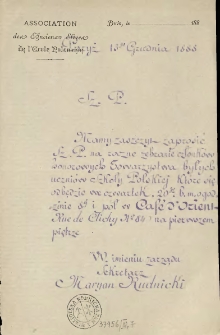 [Zaproszenie Inc.:] "Sz. P. Mamy zaszczyt zaprosić Sz. P. na roczne zebranie członk&oacute;w honorowych Towarzystwa byłych uczni&oacute;w Szkoły Polskiej ..."
