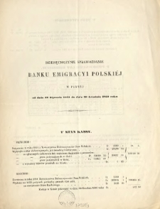 Dziesięcioletnie sprawozdanie Banku Emigracyi Polskiej w Paryżu od dnia 12 stycznia 1851 do dnia 30 grudnia 1860 roku