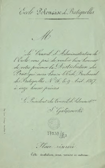 [Zaproszenie Inc.:] " M Le Conseil d' Administration de l'Ecole vous prie de vouloir bien honorer ..."