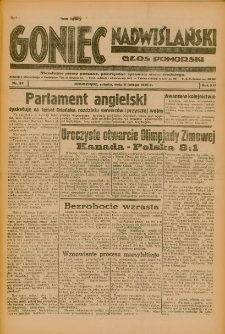 Goniec Nadwiślański: Głos Pomorski: Niezależne pismo poranne, poświęcone sprawom stanu średniego 1936.02.08 R.12 Nr32