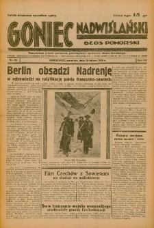Goniec Nadwiślański: Głos Pomorski: Niezależne pismo poranne, poświęcone sprawom stanu średniego 1936.02.13 R.12 Nr36