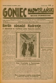 Goniec Nadwiślański: Głos Pomorski: Niezależne pismo poranne, poświęcone sprawom stanu średniego 1936.02.13 R.12 Nr36